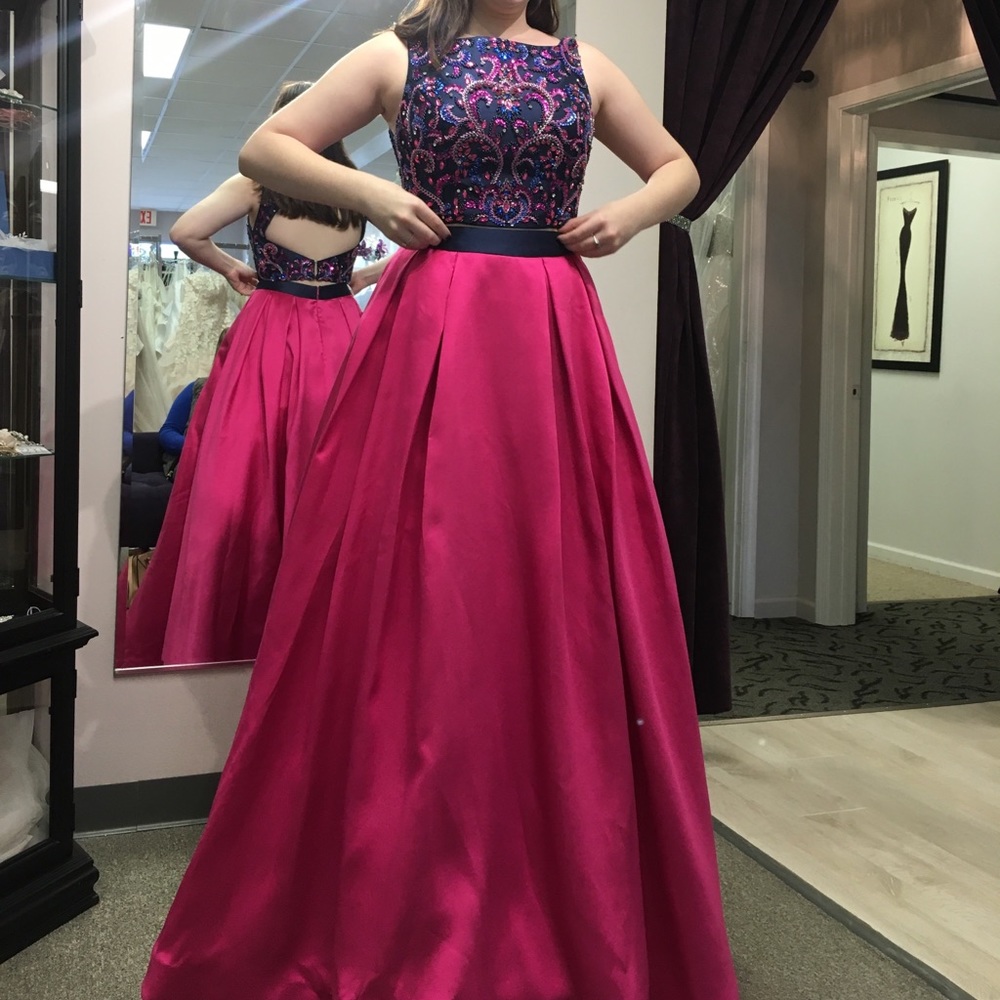 Pink and navy prom/pageant gown